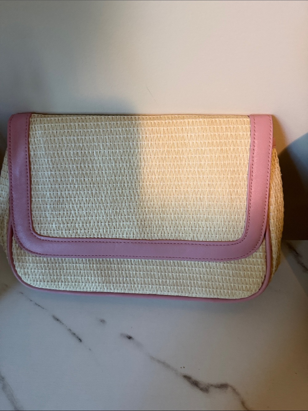 Lancôme Straw Clutch with Pink Trim - Women's Handbag